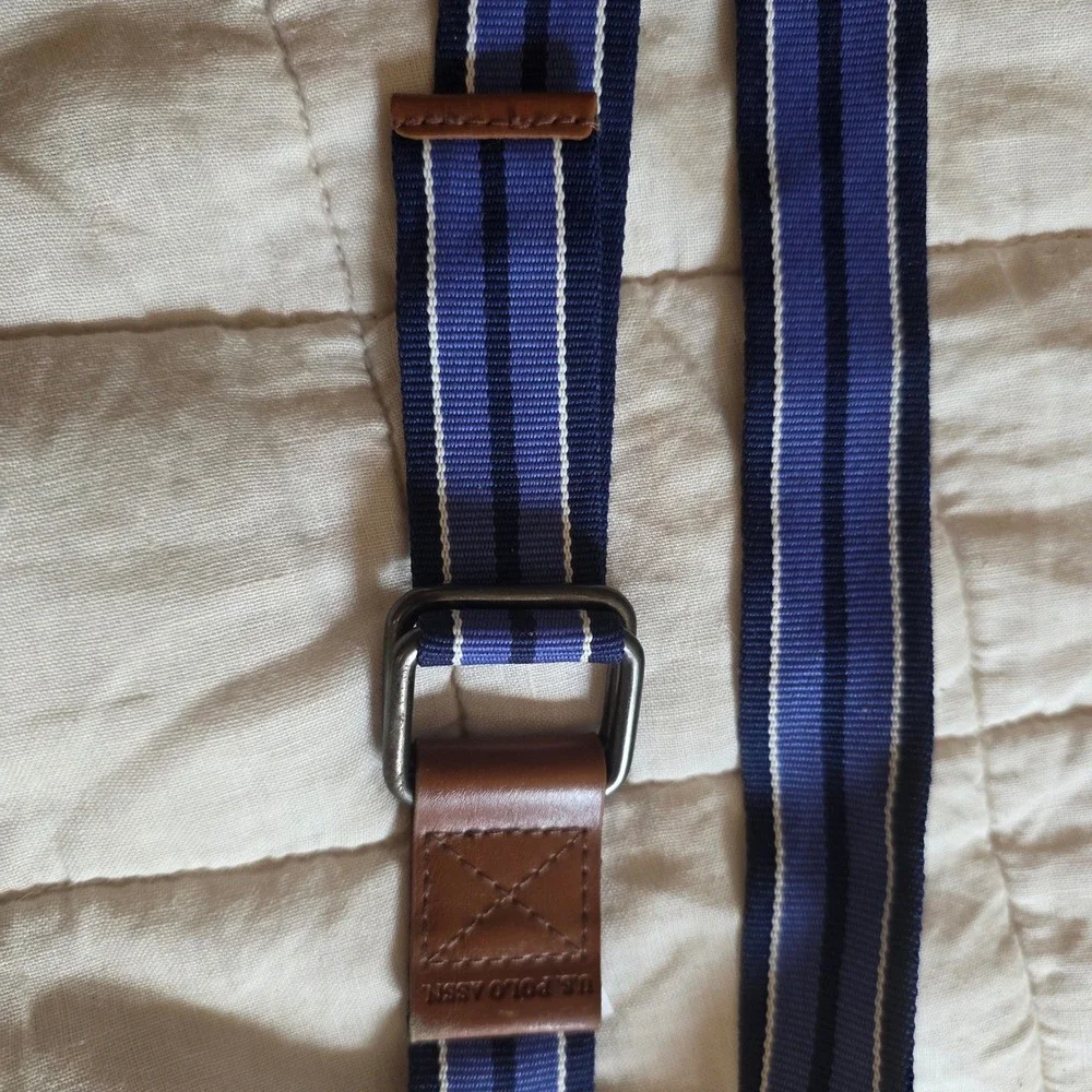 U.S. Polo Assn. Web Belt Mens 36 Blue Striped  D-Ring Buckle Preppy Casual